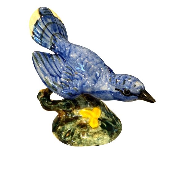 Vintage Ceramic Bluebird Figurine Hand-Painted With Yellow Flower On Base - Picture 6 of 9